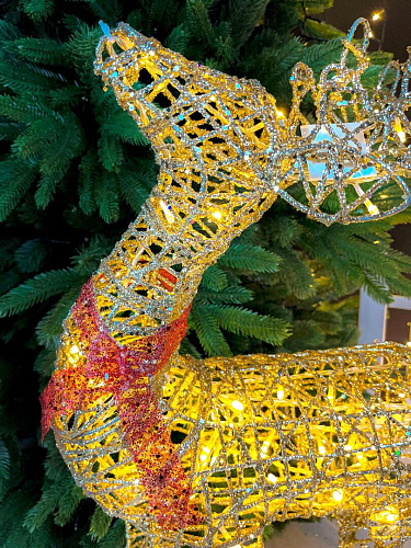 													Светодиодная фигура Олень с санями золото 75х90 см см проволока Р-1176 фото 4